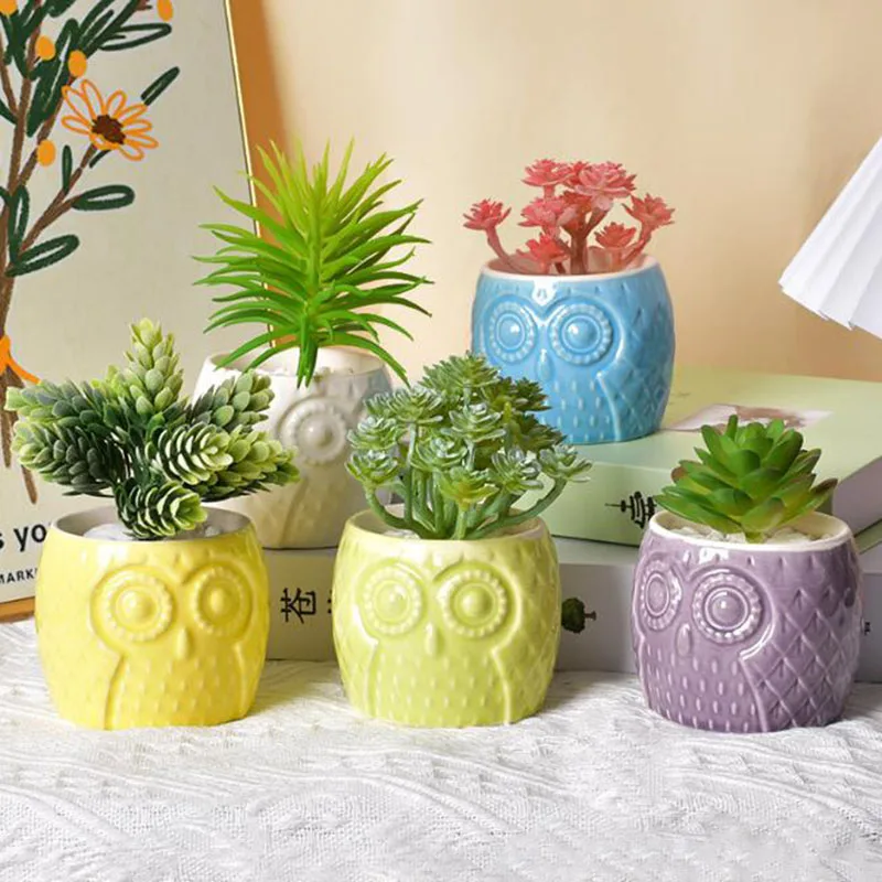 

5 Pcs/Set Porcelain Owl Succulent Plant Pot Flowerpot Desktop Ornaments Morden Simplicity Style Vase Home Garden Decor