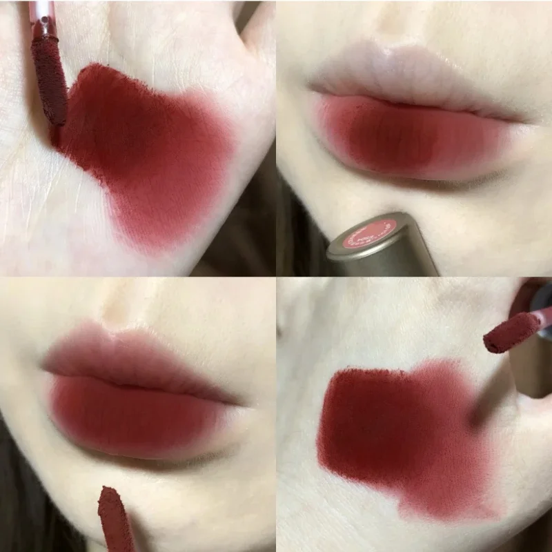 1 buah Lip Gloss Matte Velvet tahan air lipstik cair warna Nude coklat Makeup lumpur Latte kopi Lip Glaze kosmetik grosir