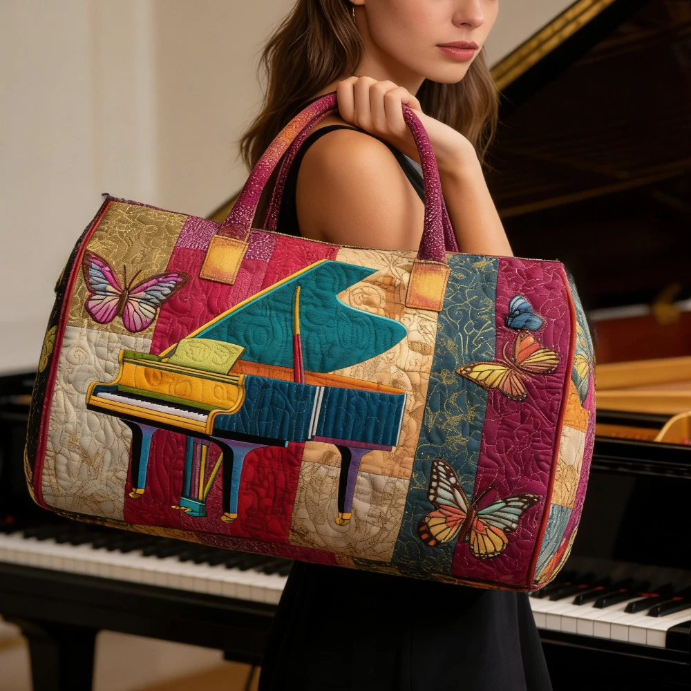 

Сумка-тоут с 3D-печатью и стеганым узором: гитара, пианино, цветы, розы. Дорожная сумка-даффл, ручная кладь, уникальная сумка для выходных.