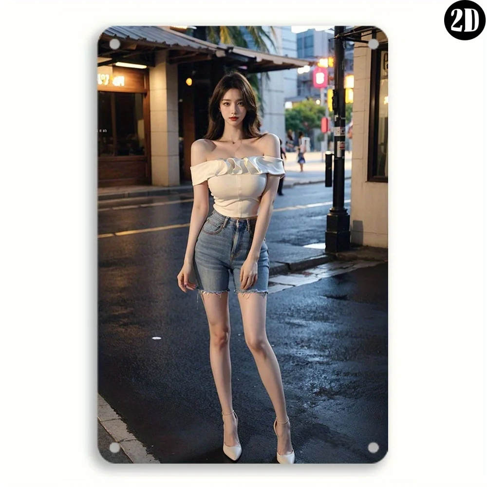 1pc Retro 1950s Vintage Woman in Rain Metal Tin Sign - 8x12 Inch Wall Art, Heavy-Duty Frameless Iron Decor