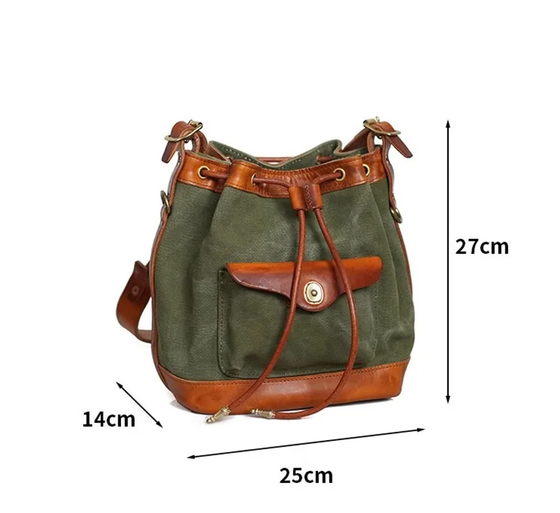 PNDME Vintage Organizer Designer Canvas Genuine Leather Men's Women's Shoulder Bag Fashion Outdoor Luxury Bucket Crossbody Bag