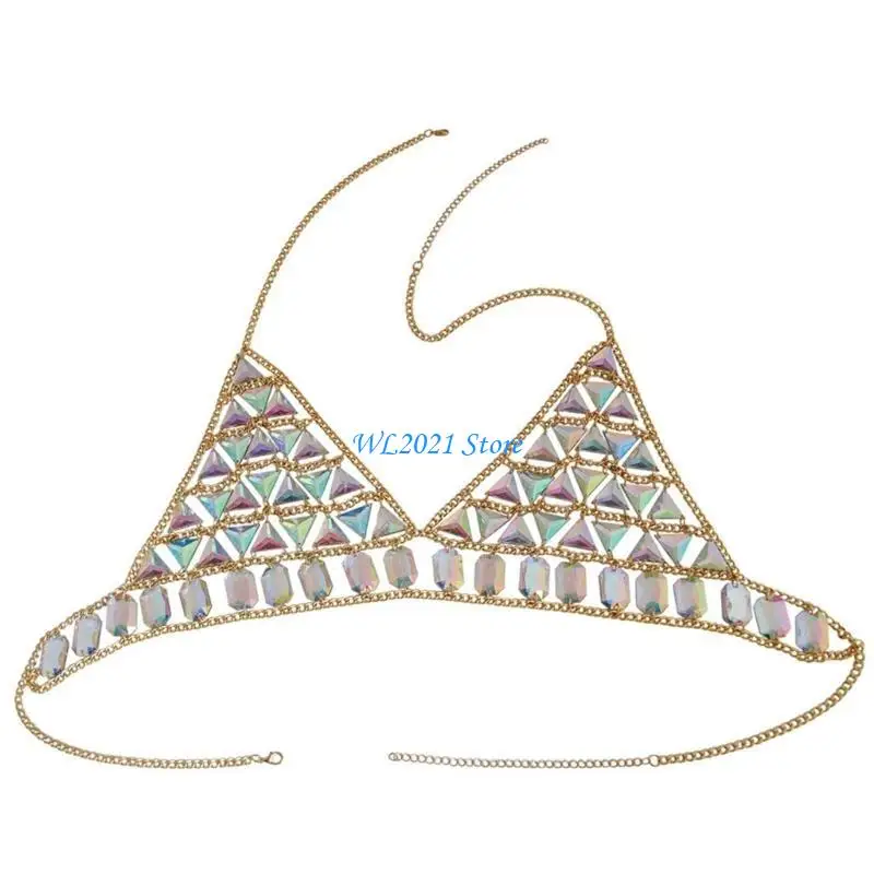 G5GC Fashion Fringe Body Chain for Women Bra Body Chain Halter Backless