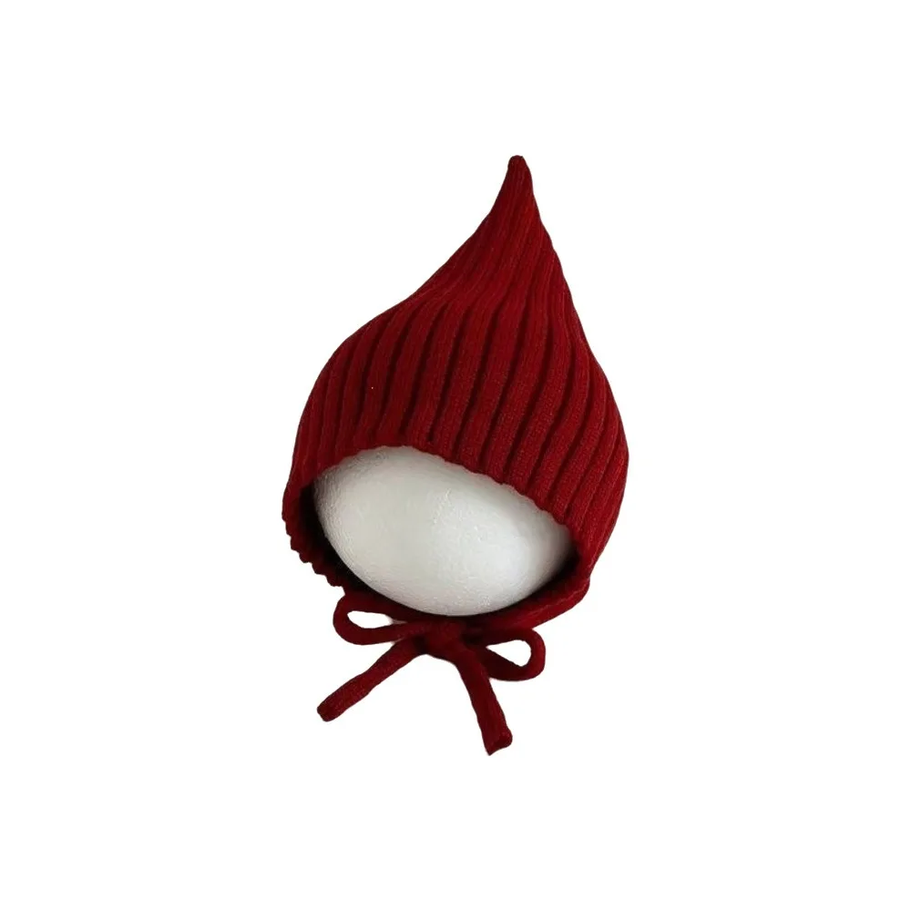 Sweet Solid Color Baby Knitted Cap Ear Protector Comfortable Children Pullover Hat Lace-up Warm Earmuffs Cap Girl