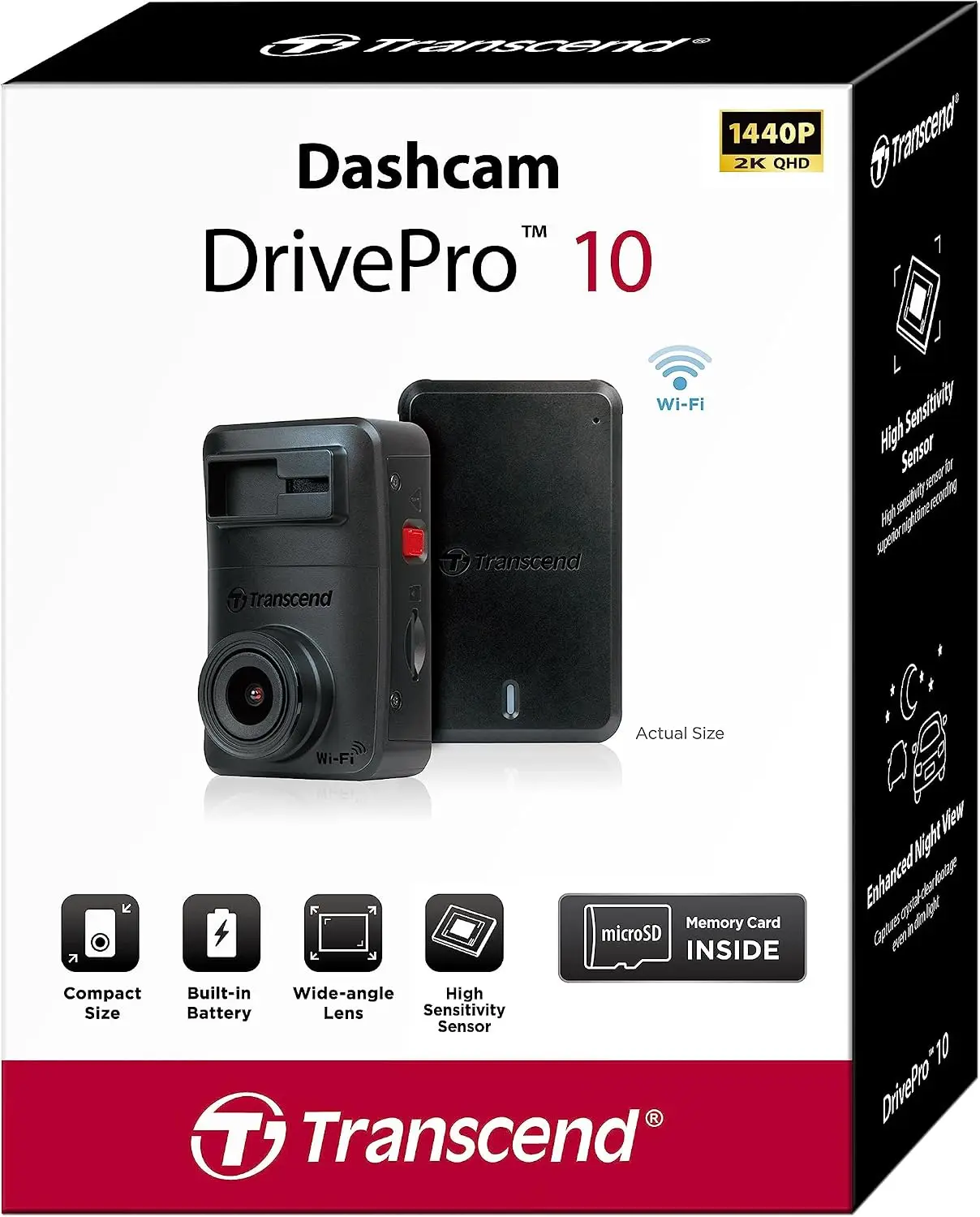 Front Dash Cam DP10 1440P 2K QHD Car Camera 64GB Card Included Super Night Vision Wi Fi WDR G Sensor Exclusive App High Sensitiv