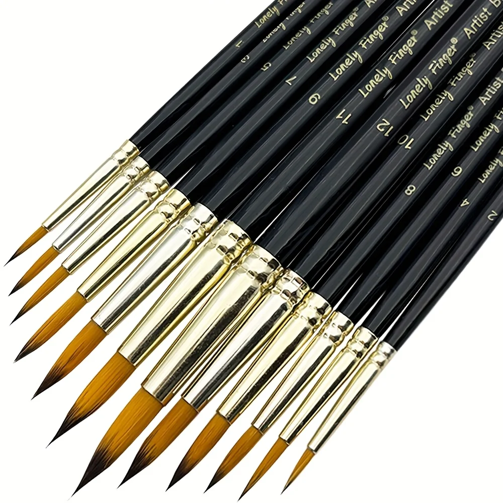 1 Set Of 12 Paint Brushes Set, Professional Paint Brush Round Pointed Tip Nylon Hair Artist Acrylic Brush For Acrylic Watercolor