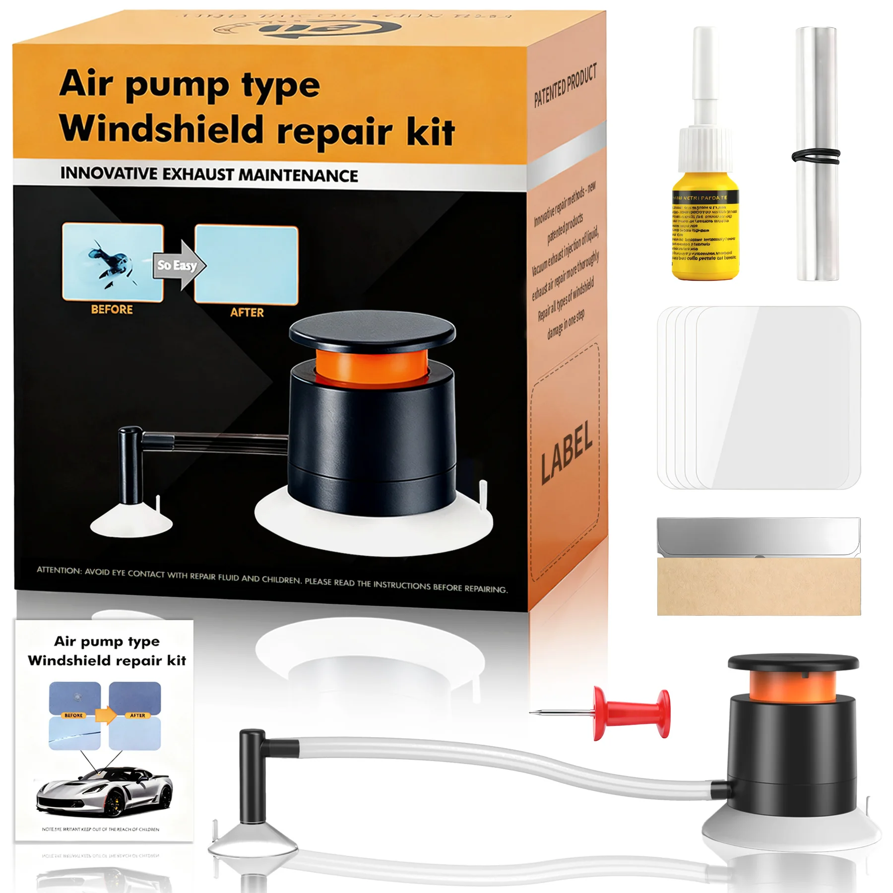 Steinschlag Reparaturset Windschutzscheibe,Universelles Auto Glas Reparatur Set mit Vakuumpumpe,Professionelles Windschutzscheibe Reparaturset für Ste