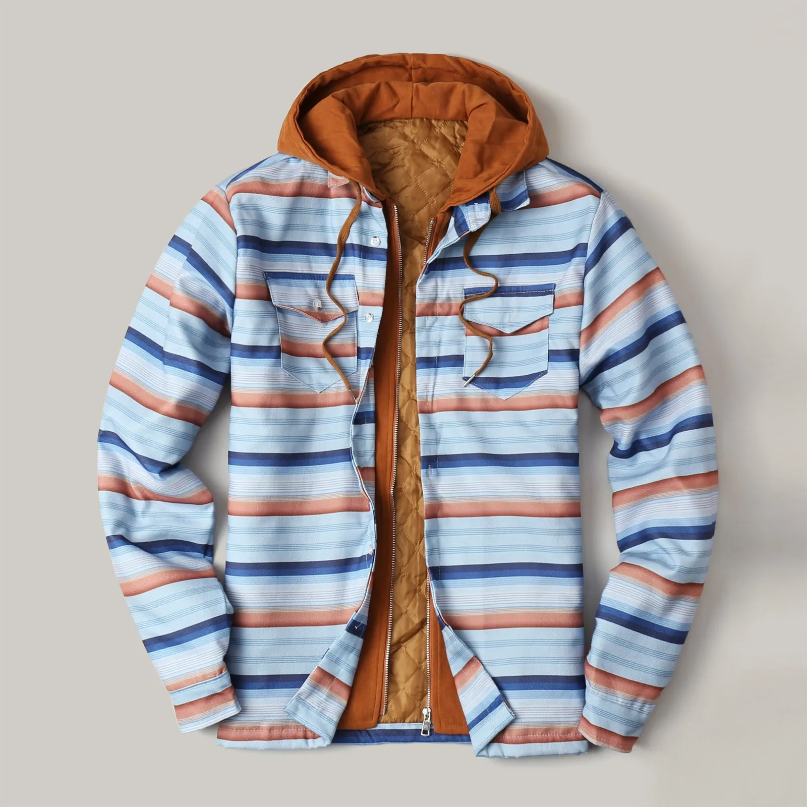 

Mens Autumn Spring Hooded Jacket Harajuku Plaid Zipper Long Sleeve Coats Basic Casual Shirt Jackets European American Size