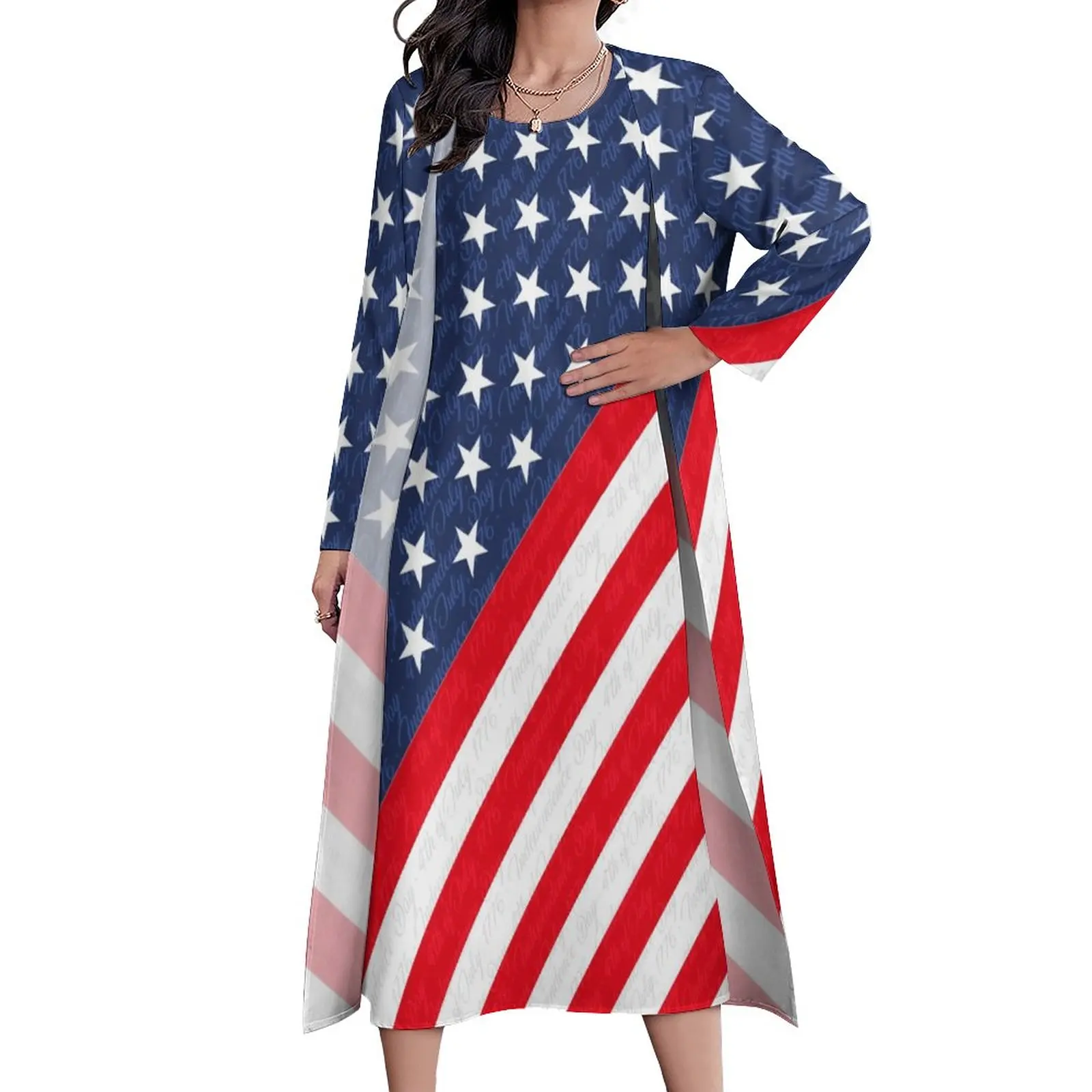 Star Flag Pirnt Dress Spring USA 4th of July Independence Day Street Fashion Bohemia Long Dresses Custom Night Club Maxi Dress