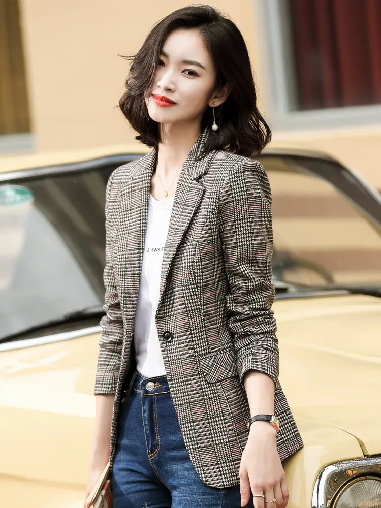 Office Plaid Women Suit 1 Piece Blazer Prom Dress Formal Office Lady Jacket Coat Business Lady Wedding Tuxedos Outfit