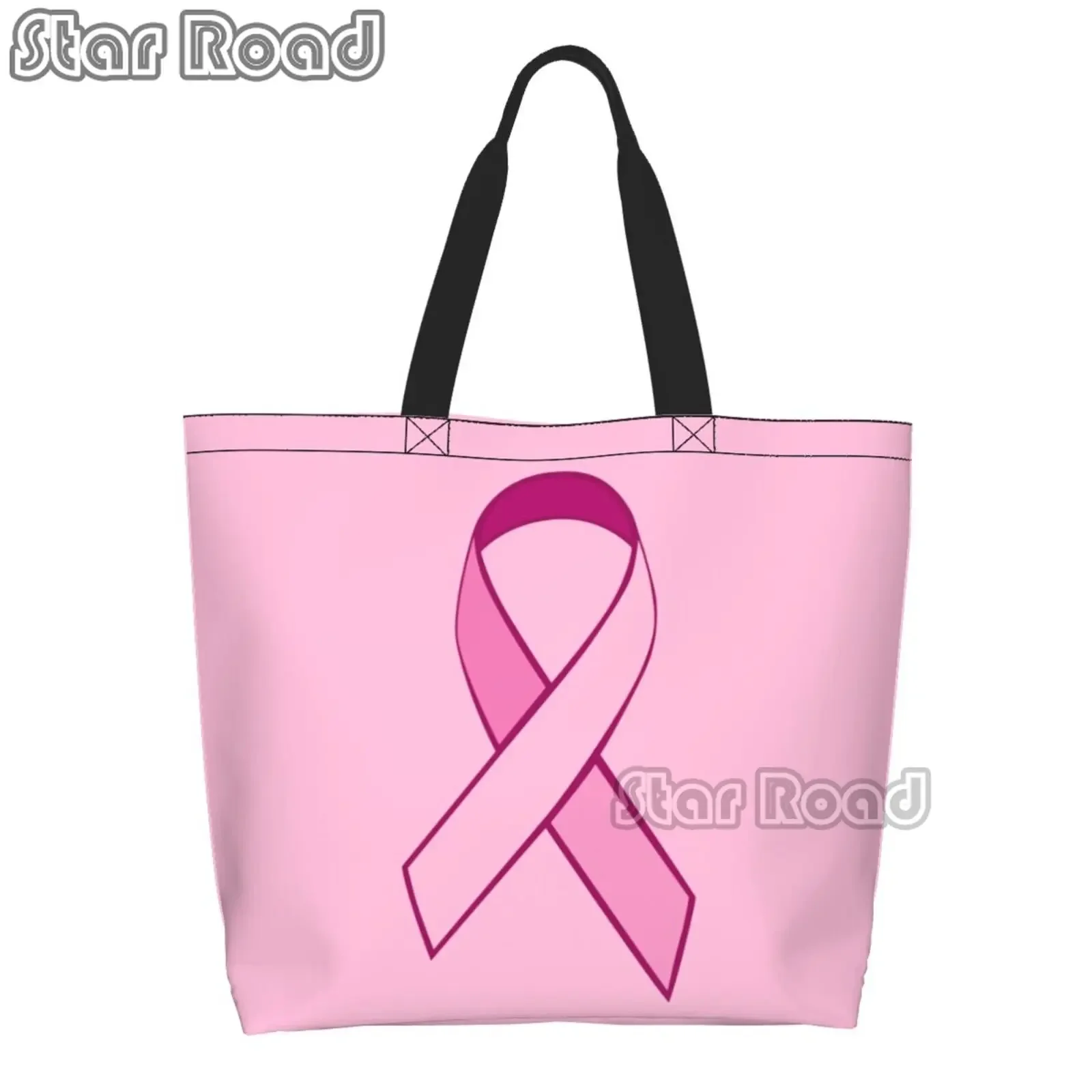 Breast Cancer logo Pink Woman Shopping Bag Print Ladies Casual Handbag Tote Bag Reusable Large Capacity Shopping Beach Bag