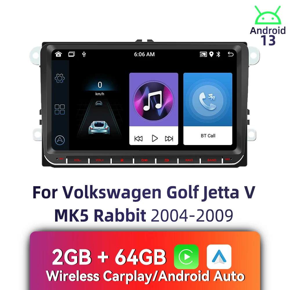 9 "CarPlay Android Car 2 Din Stereo لـ VW Volkswagen Golf Jetta 5 V MK5 Rabbit 2004-2009 - Autoradio Head Unit راديو الوسائط المتعددة