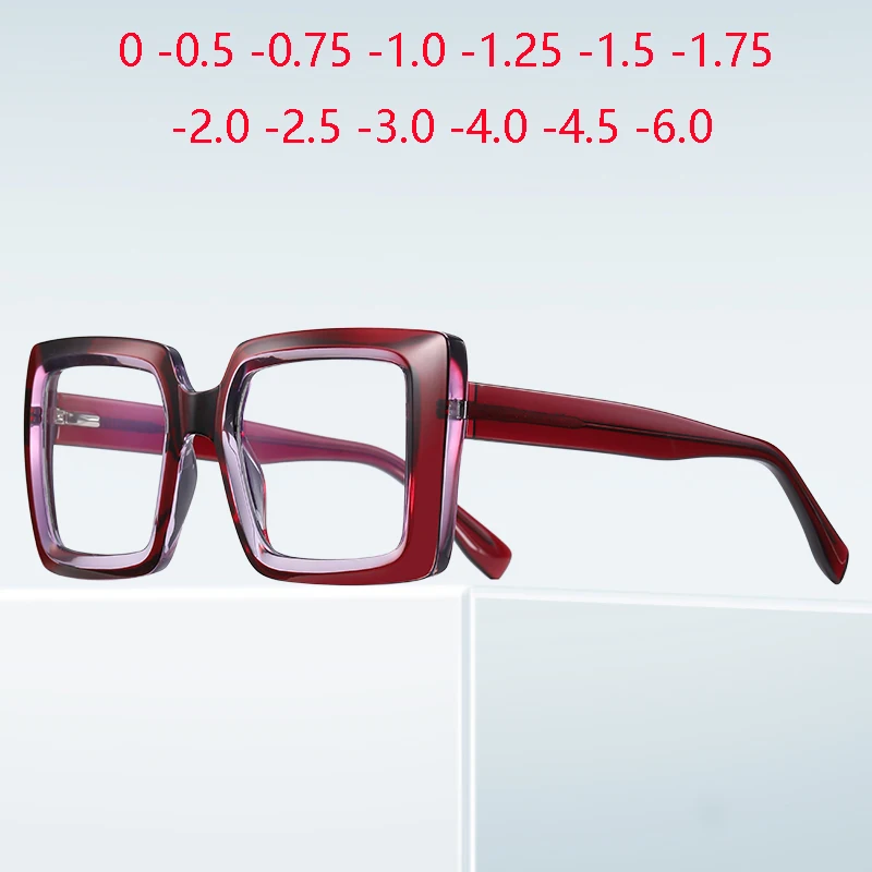 Frauen Anti Blau Licht Platz Myopie Brille Mode Großen Rahmen Kurzsichtig Brillen Frau 0-0,5-0,75 Bis -4,0