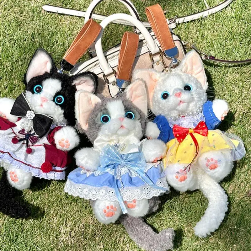Cute Simulation Devon Cat Plush Pendant Stuffed Kitten Bag Charm Keychain Plush Ornament Bag Zero Wallet Key Bag Cute