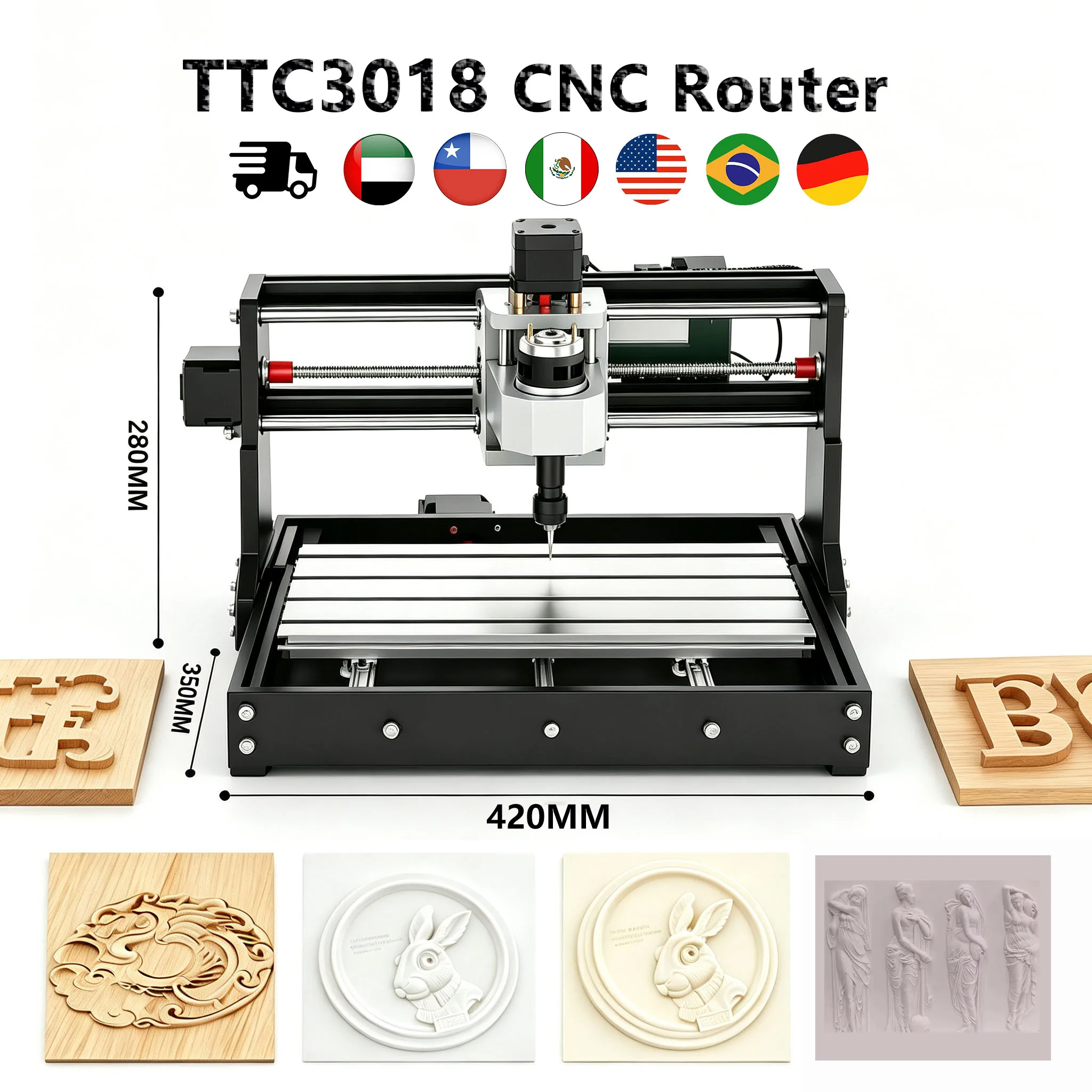 TWOTREES TTC3018 CNC Router 3 Axis Engraving Machine ER11 Collet for Wood Acrylic PCB Carving Cutting DIY Tools 1500mmmin Speed