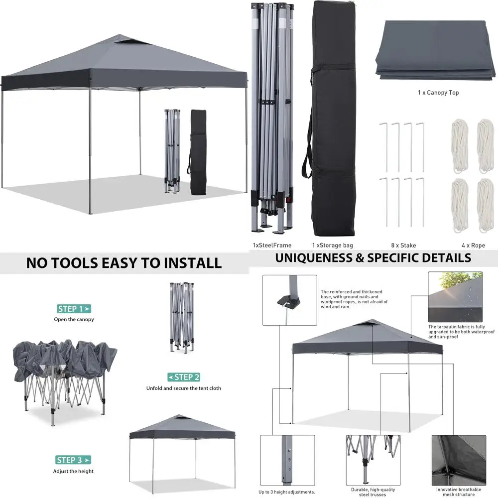 

Portable Outdoor Canopy Tent 10x10, Ideal for Events, Parties, Camping, Durable Grey Shelter