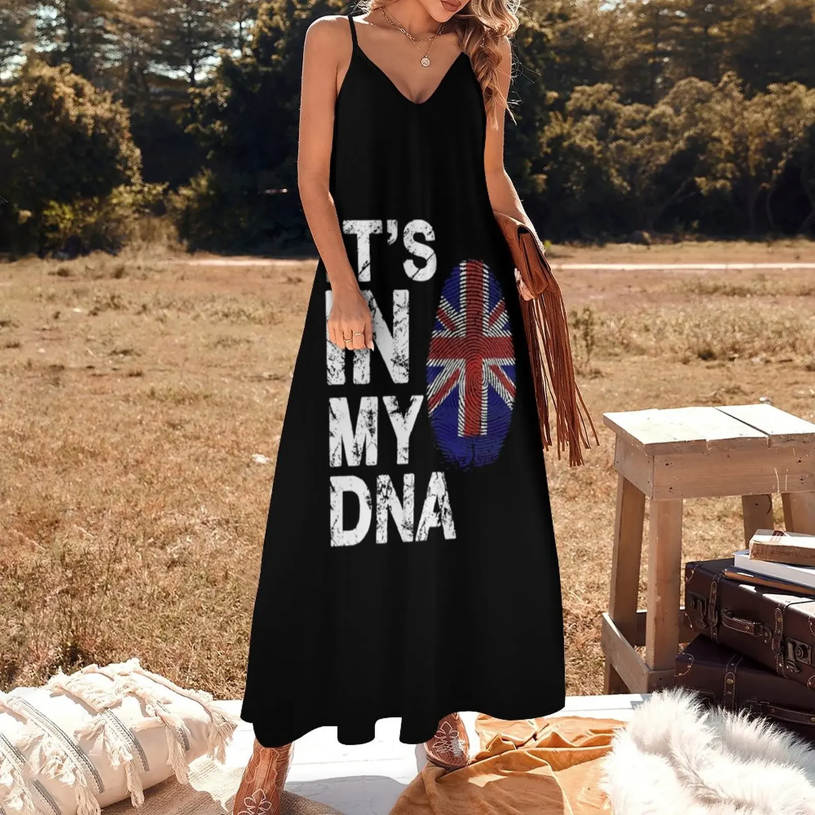 IT'S IN MY DNA British Flag England UK Britain Union Jack T-Shirt Sleeveless Dress evening dresses women dress party night