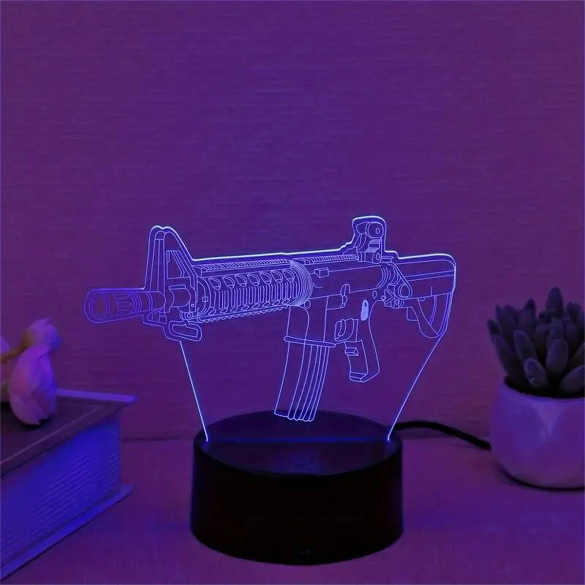 1pc Gun 3D lampka nocna, 3D lampa złudzenie optyczne z dotykiem, 7-kolorowa oświetlenie otoczenia do sypialni