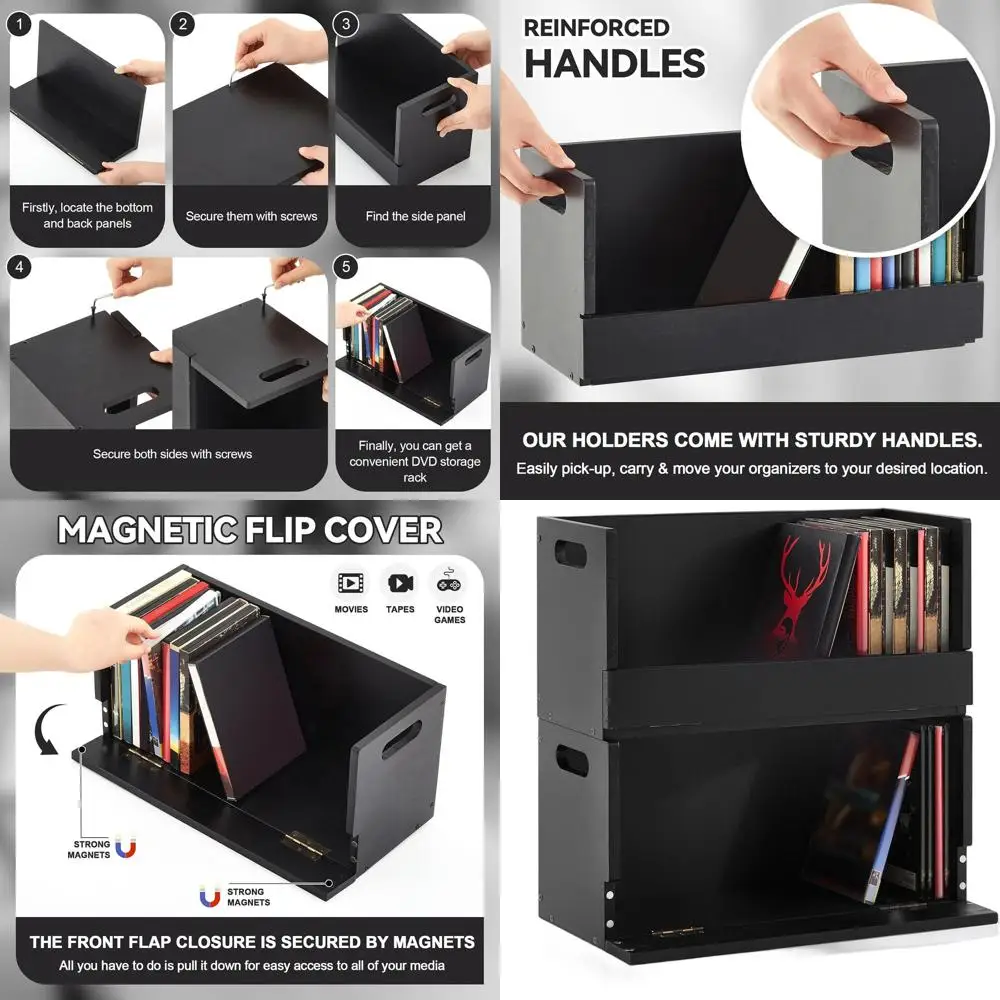 

Ящик для хранения DVD и компакт-дисков из цельного дерева с ручкой для переноски, вмещает 26 футляров, черный