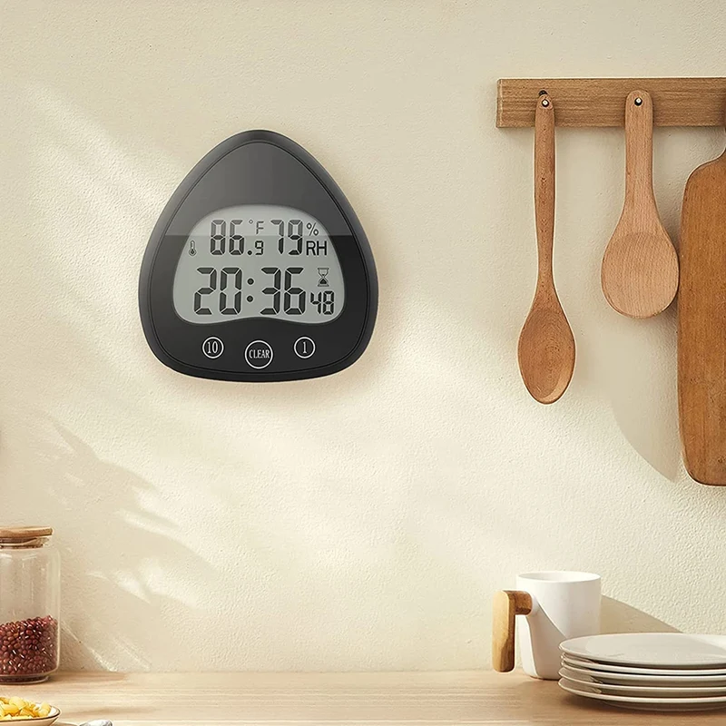 Horloge de cuisine numérique HOShower, compte à rebours visuel étanche, affichage de l'humidité et de la température intérieure