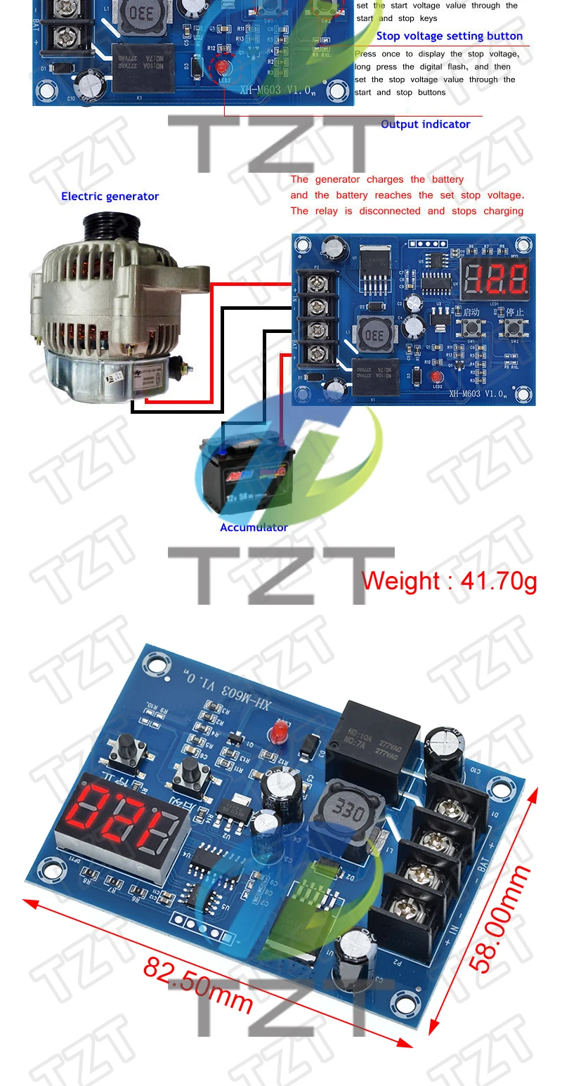 TZT XH-M603 Ladekontrollmodul 12-24V Lithium-Batterie-Ladegerät Steuerungsschalter Schutzplatine mit LED-Anzeige NEU – Detail 2