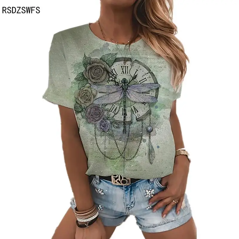 مثير أزياء السيدات تي شيرت الصيف فضفاض المرأة الأزهار طباعة XL أعلى 3D مطبوعة مجردة نمط المتضخم Y2K الشارع الشهير