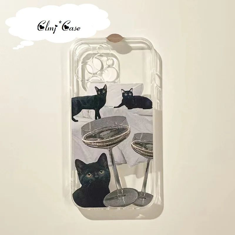 

Clmj Cute Cup Cat Phone Case For iPhone 11 12 Mini 14 Plus 13 Pro 7 8 Plus XR XS Max X Se 2020 Silicone iPhone Protective Cover