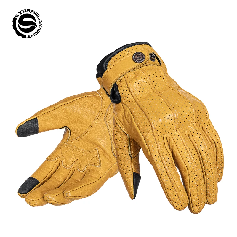 SFK Full Finger Motorcycle Gloves Newest Riding Protection Equipment Summer Breathable Real Goat Leather Non slip Wear resistant