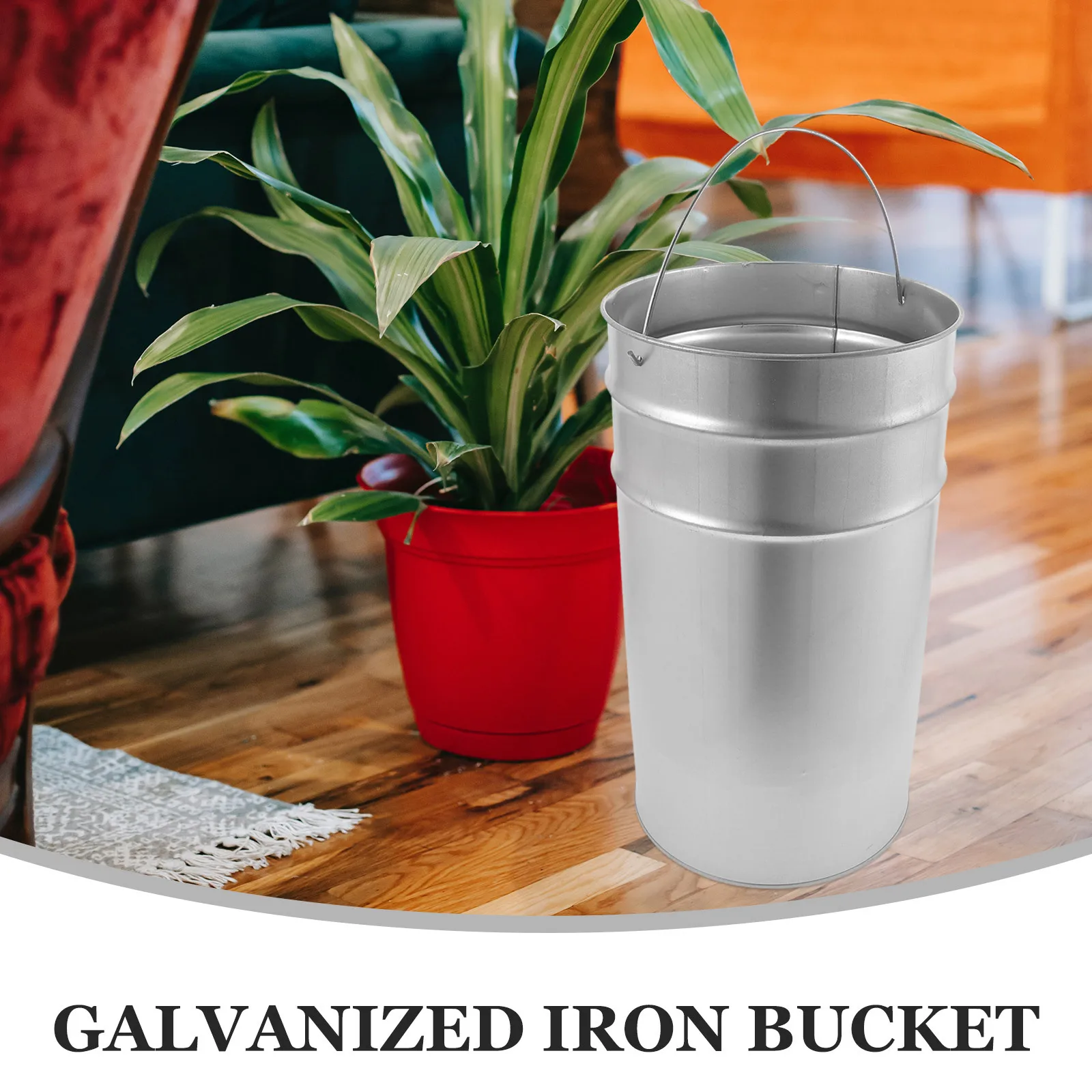 

Galvanized Iron Bucket Metal Trash Container Multipurpose Portable Garbage Can with Handle for Kitchen Outdoor