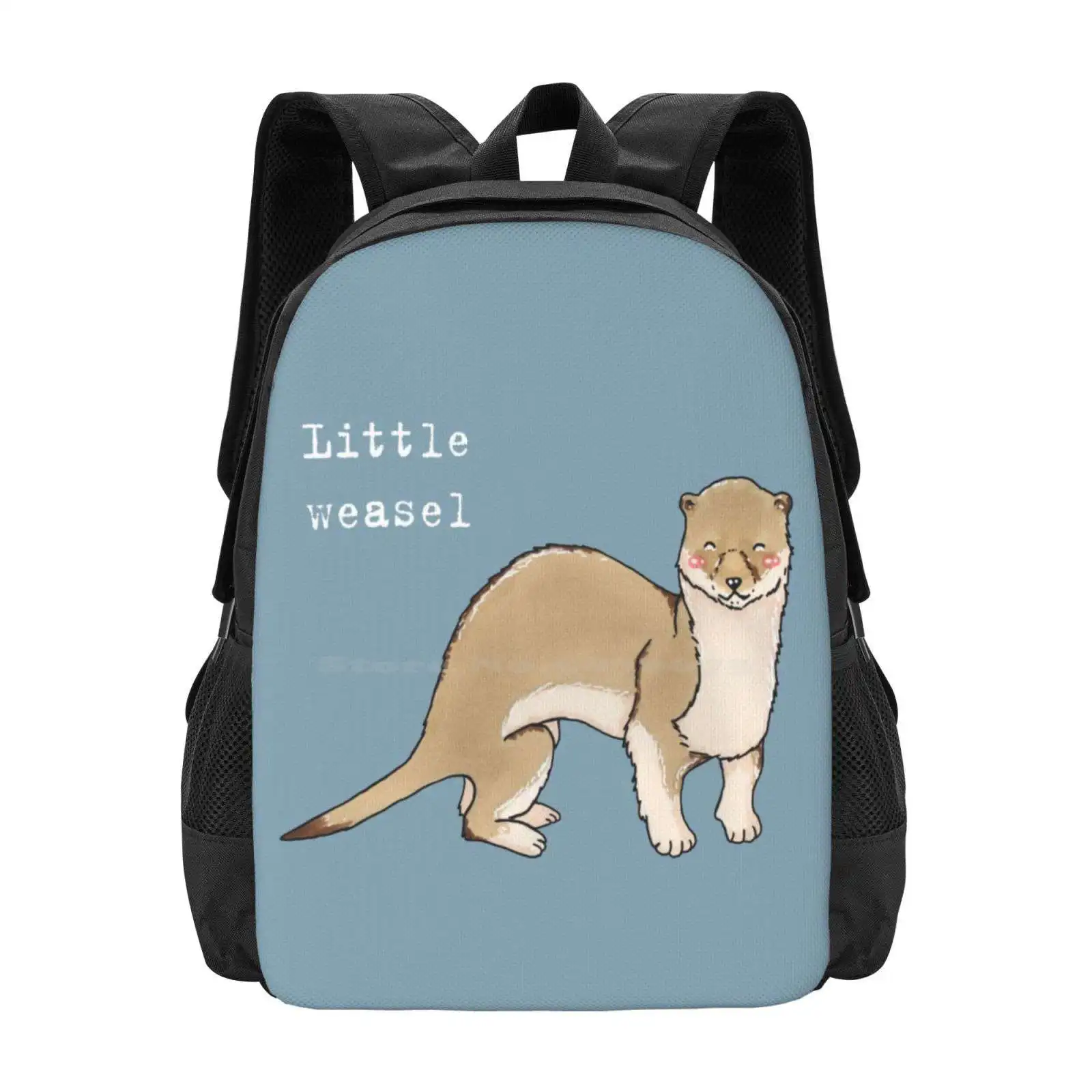 A Little Weasel - Animals Series Pattern Design Bag Student'S Backpack Weasel Ferret Stoat Mink Animals Happy Brown Beige Zoo Pu