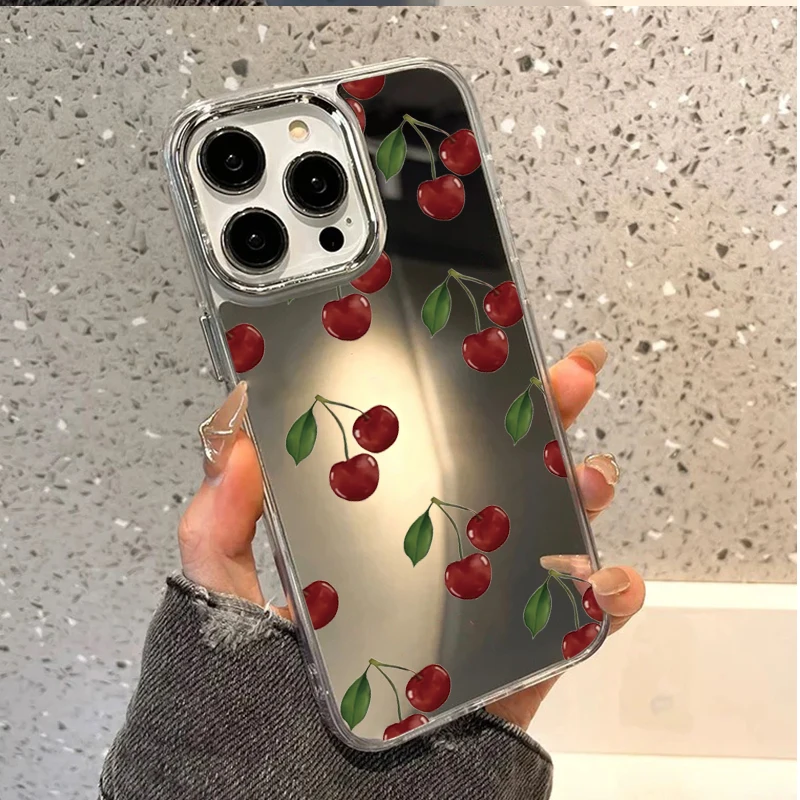 Mirror Case with Floral Tulip Cherry Pattern Phone Case for iPhone 17 16 15 14 11 12 13 Pro Max 16E Shockproof Clear Cover view 6
