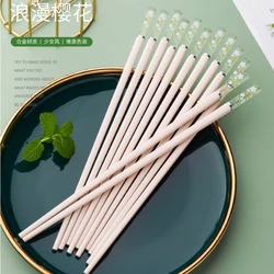 1pair Amber Cherry Blossom Alloy Chopsticks Chinese Chopstick Reusable Tableware Cute Korean Japanese Kitchen Supplies