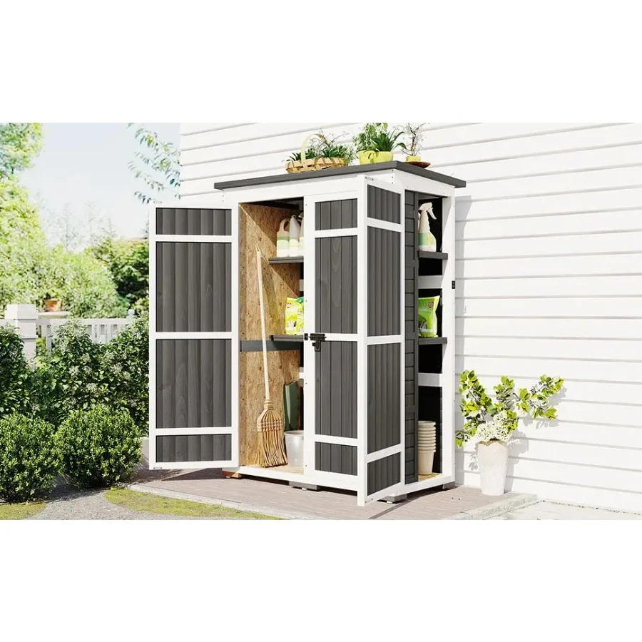 

[Video Provided] TOPMAX Outdoor 5.5ft Hx4.1ft L Wood Storage Shed, Garden Tool Cabinet with Waterproof Asphalt Roof, Four Locka