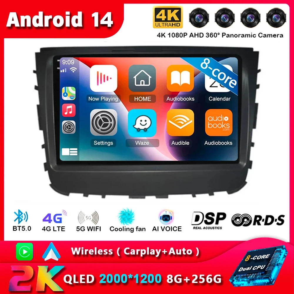 Android 14 Carplay Auto For SsangYong Rexton 2019 2020 2021 2022 Car Radio GPS Multimedia Player Stereo 360 Camera 4G+WiFi DSP