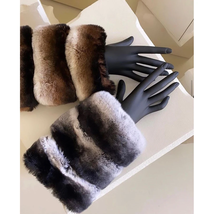 Natural Rex Rabbit Fur Cuff For Women Real Chinchilla Fur Best Selling Women Winter Fur Coat Rex Rabbit Fur Cuff New Fashion