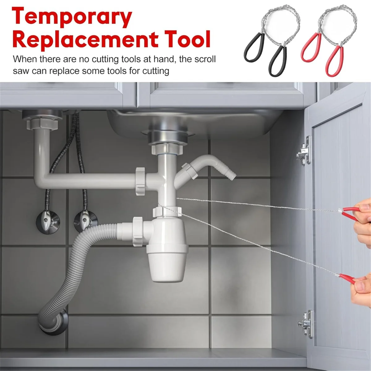 AA98 6Pcs Stainless Steel Cable Saw, Metal Wire Saw Hand Pocket String Emergency Rope Cutting Tools PVC Pipe Cutting Tool