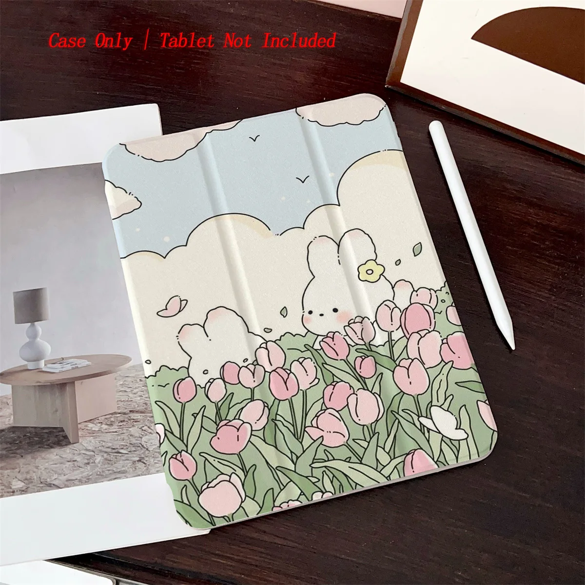 

Kawaii Bunny in Small Flower Bed Pattern iPad Cover For Apple iPad 10th Gen Pro 11 Air 4 Mini 6 Protective Case