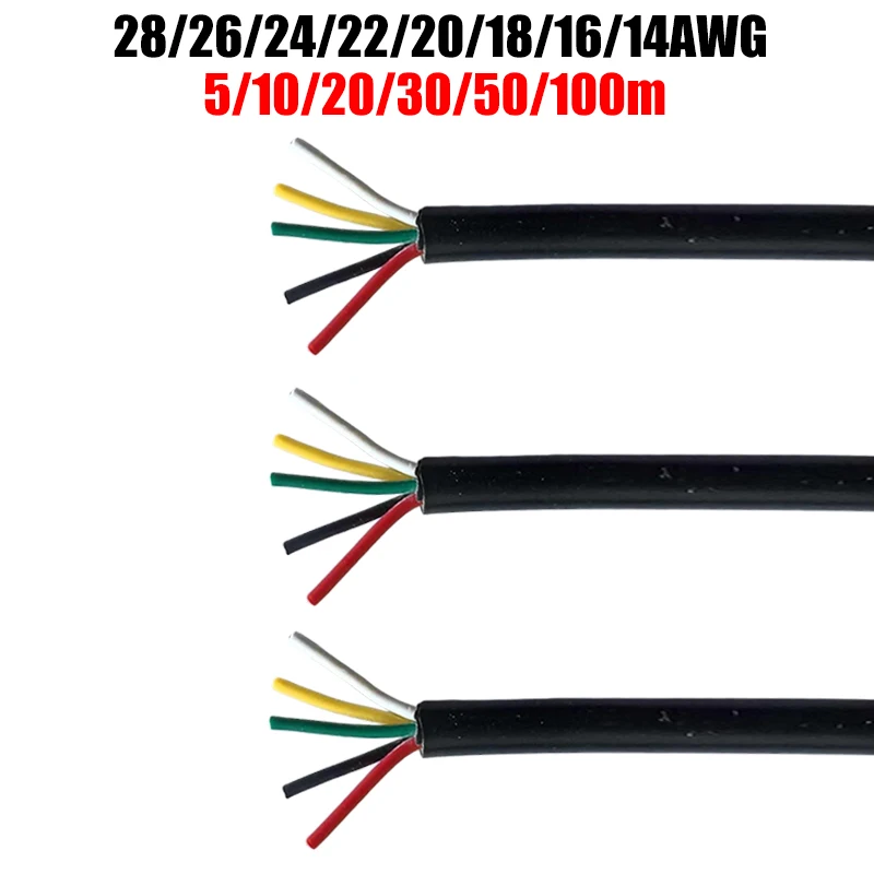 

5Core Sheathed Cable Tinned Copper Wire 28 26 24 22 20 18AWG 5/10/20/30/50/100m Electrical Wire For Speaker LED Light Automotive