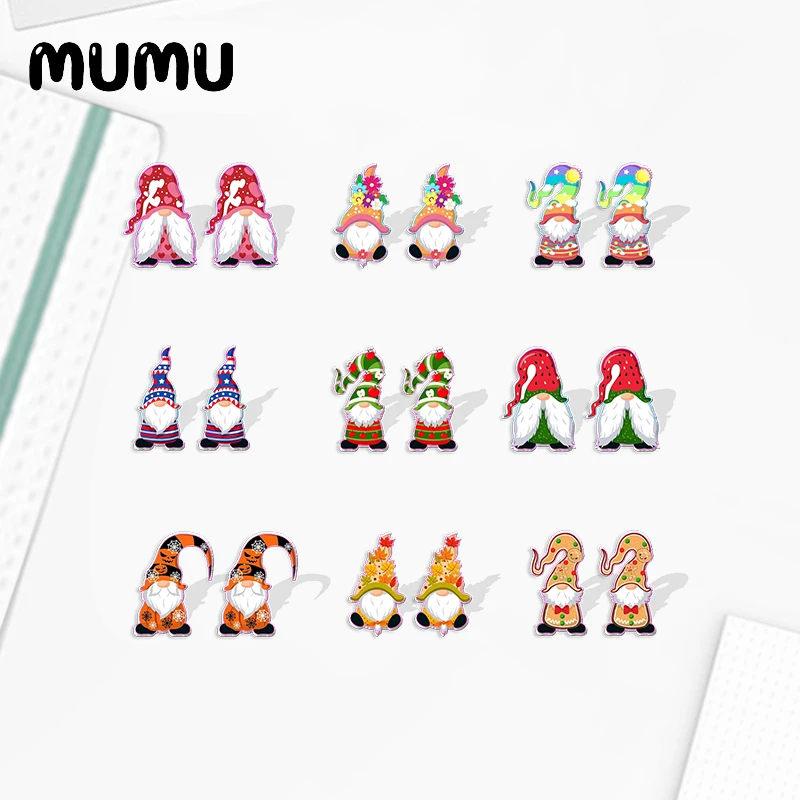 2023 New Year of Gnomes Acrylic Stud Earring Month Gnome Handmade Earrings Resin Epoxy Jewelry Gifts Friend