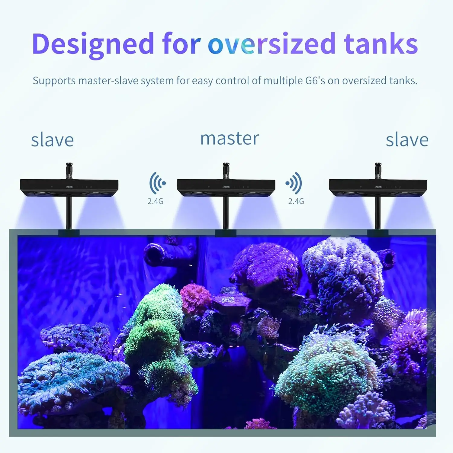 140W Reef Aquarium Light with Sunrise Sunset Timer, Master Slave Control for Coral Tanks