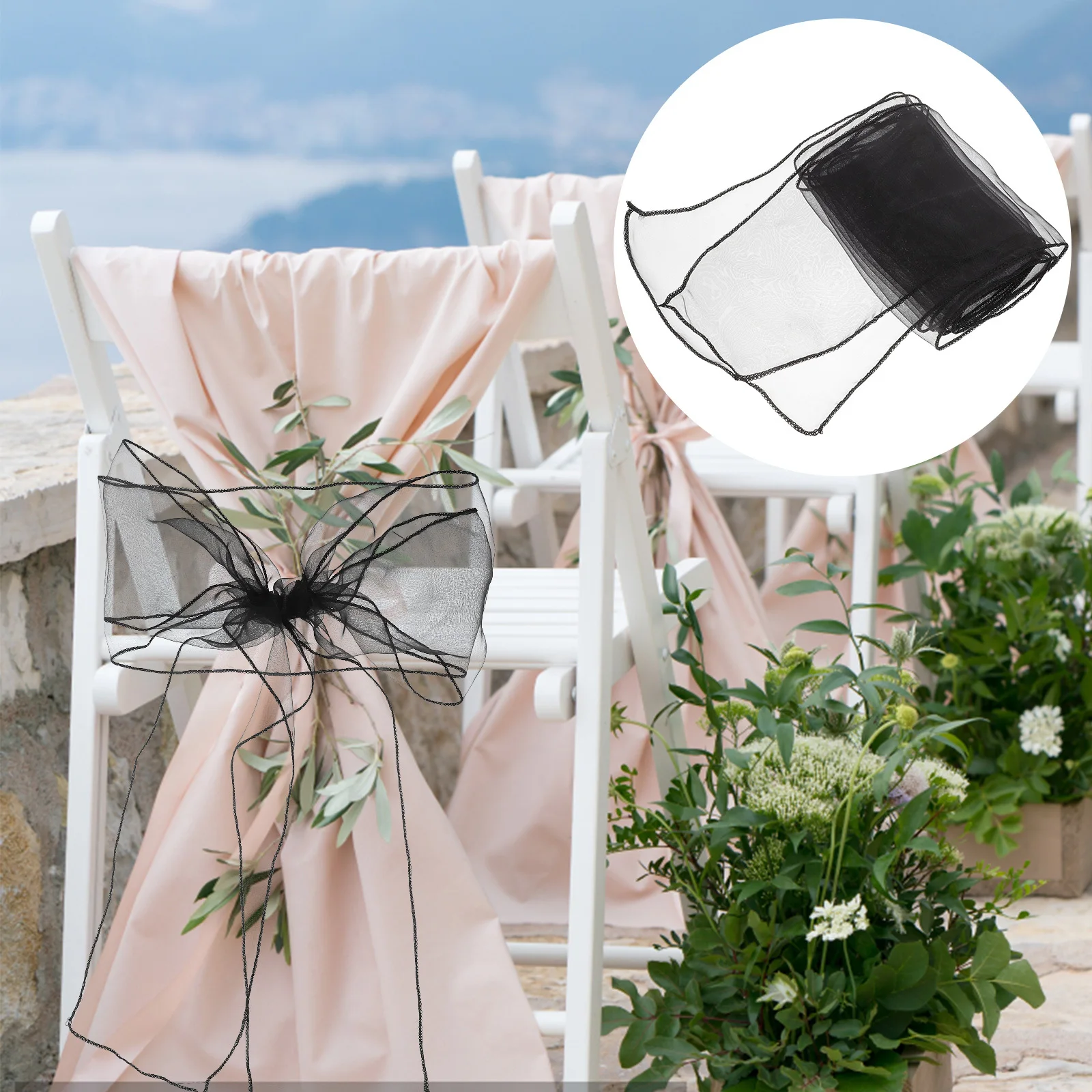 

10Pcs Chair Sashes Organza Ribbon Reusable Wedding Party Banquet Chair Back Decoration Bow Tie Bands Streamers
