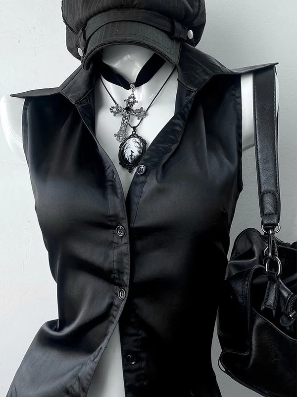 Dopasowany Krój Bla Svel Modny Styl Vintage Koreański Elegancki Dojazdy do Pracy Wiatr Lato 2025 Damska Koszulka Premium z Bawełny