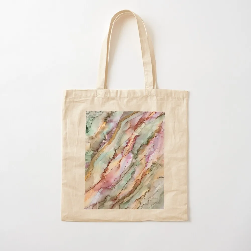 Calm - alcohol ink artwork with moss, peach, pink and gold Tote Bag shopping bag logo Big bag