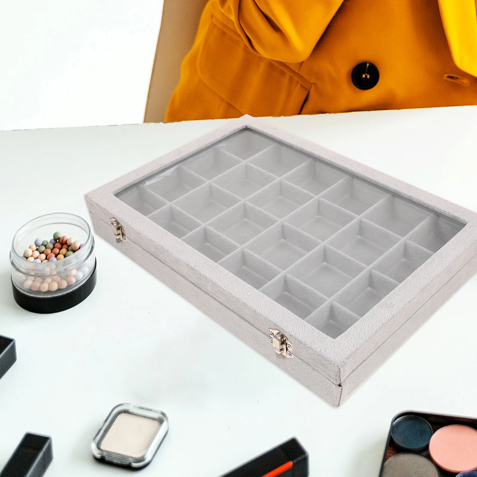 

24 Grid Detachable Ice Crystal Jewelry Box Organizer Clear Lid Storage Container For Rings Earrings Necklaces Bracelets Desktop