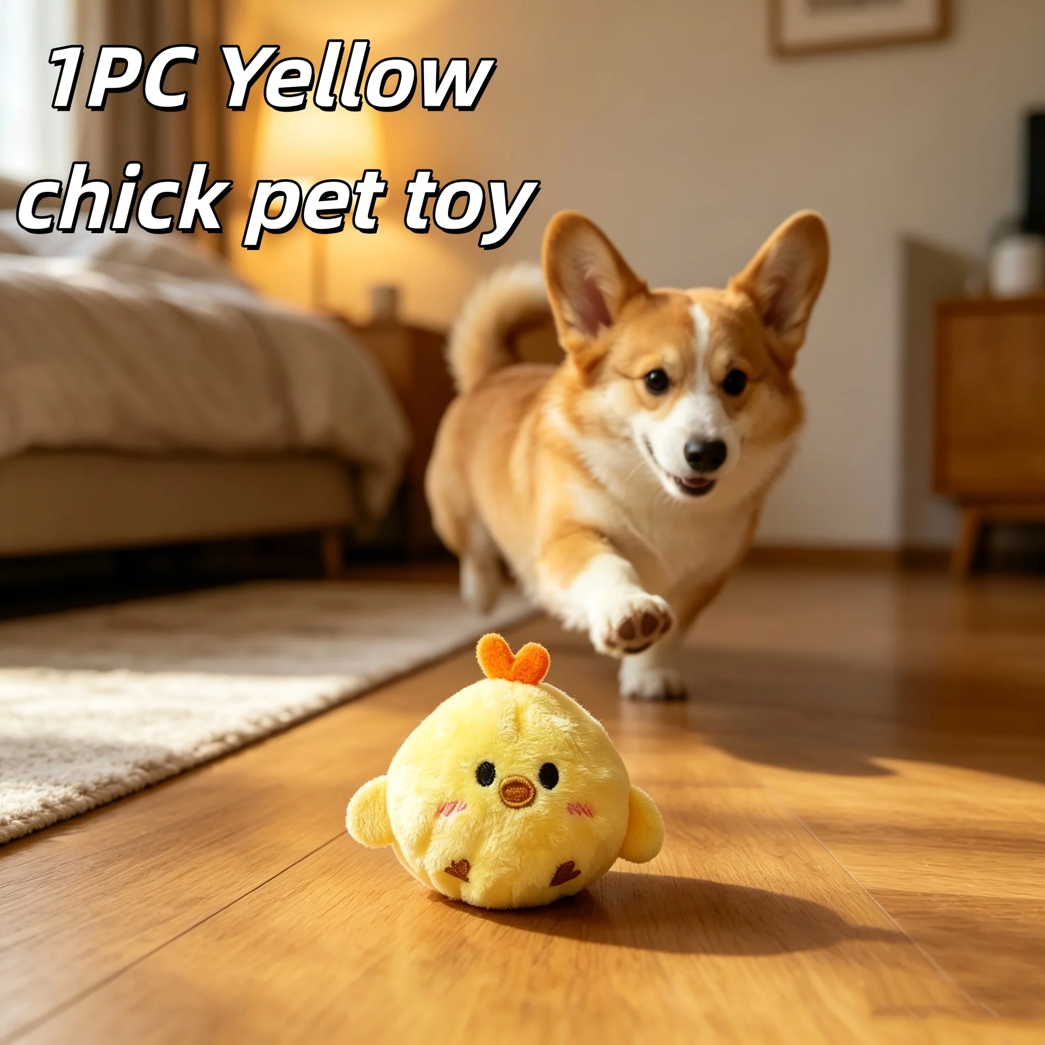1Pc Yellow Chick Interactive Bouncing Squeaky Pet Toy Ball, Bite Resistant Slow Rebound Play Toy for Dogs & Cats, Squeeze to Mak