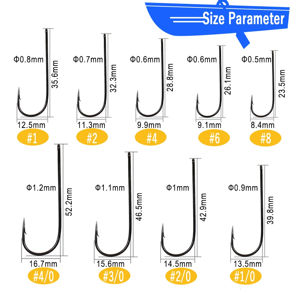 Wifreo 50PCS Aberdeen Long Shank Fish Hook Ringed Eye Bass Trout FreshWater Sea Fishing Hooks Sabiki Rig Streamer Fly Hook