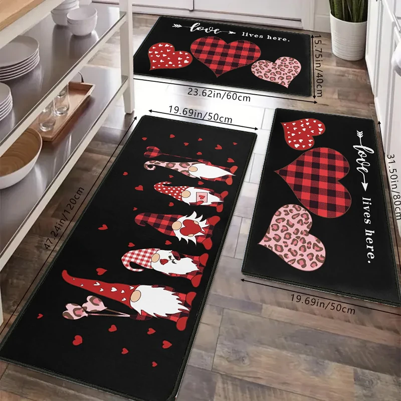 

Valentine's Day Themed Flannel Kitchen Rug Washable Floor Decoration for Bedroom Entrance Dining Room
