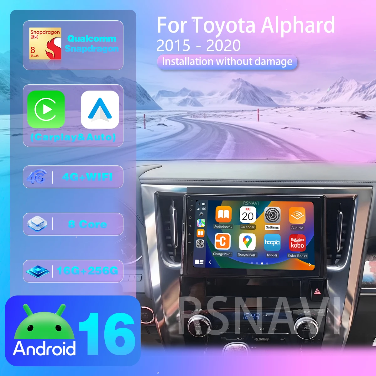 Android 16 For Toyota Alphard H30 2015 - 2020 Carplay Auto Autoradio Stereo app control 360 Camera video Stereo DVD Navigation