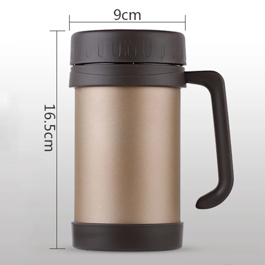 BHTS-500Ml/17Oz كوب حراري مكنسة من الفولاذ المقاوم للصدأ قوارير مع مقبض كوب حراري مكتب الترمس لكوب الشاي المعزول