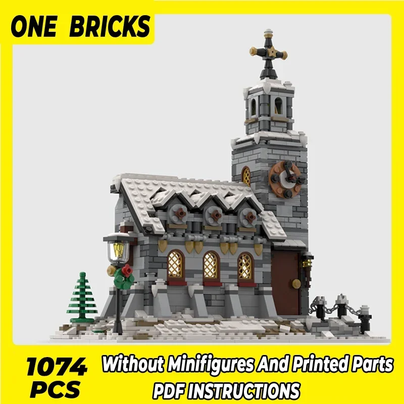 Moc Building Blocks Street View Model Little Winter Church Technical Bricks DIY Assembly Famous Toys For Childr Holiday Gifts