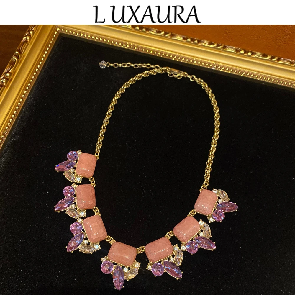 

Vintage fashion classic copper plated 18K Pink natural rhinestone paired with bohemian women's jewelry necklace